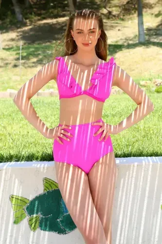 Акбениз Женский Fırfırlı Высокая Талия Фуксия Бикини 35001 - 4