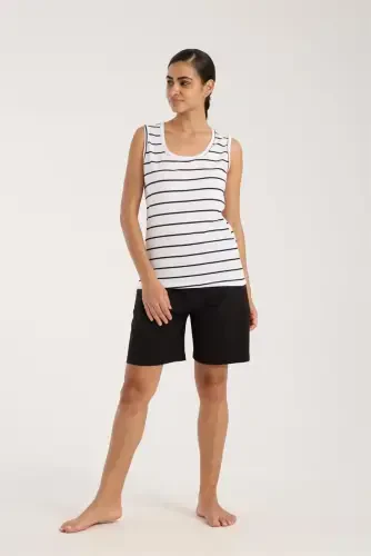 Акбениз Женский Комплект Пижамы с Шортами на Толстых Бретелях, Белый 