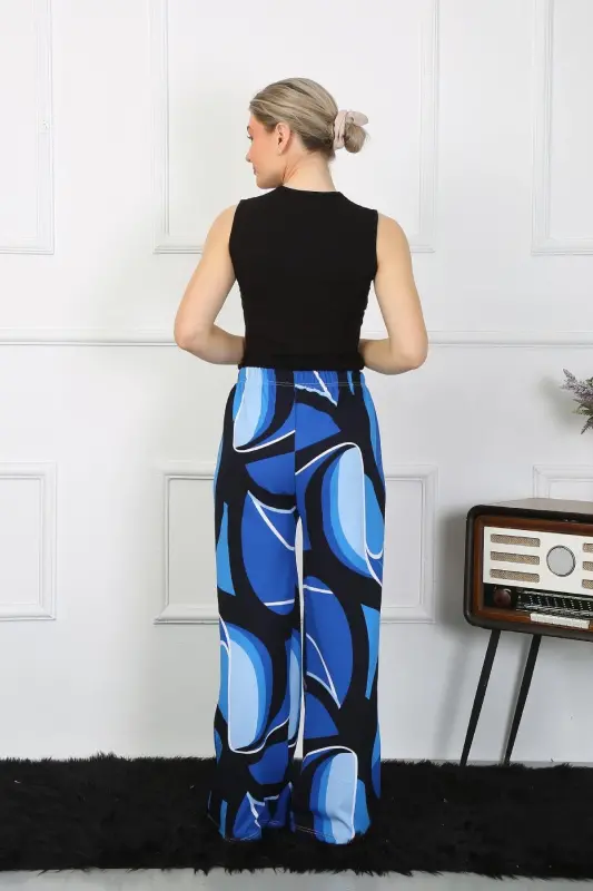 Акбениз Женский Комплект с широкими штанами из трикотажа цвета саксонского синего 5502 - 3