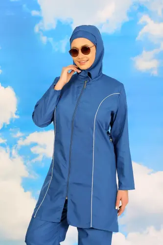 Акбениз Женский Полностью Закрытый Индиго Купальник 31060 - 3
