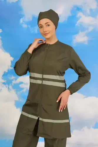 Акбениз Женский Полный Купальник-Буркини Хаки 31061 - 3