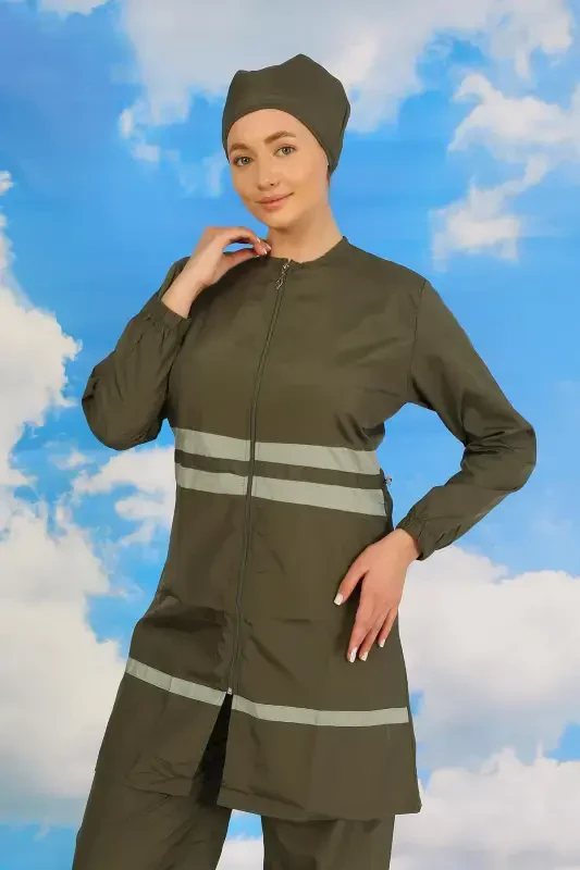 Акбениз Женский Полный Купальник-Буркини Хаки 31061 - 3