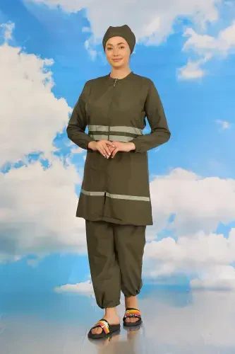 Акбениз Женский Полный Купальник-Буркини Хаки 31061 - 6