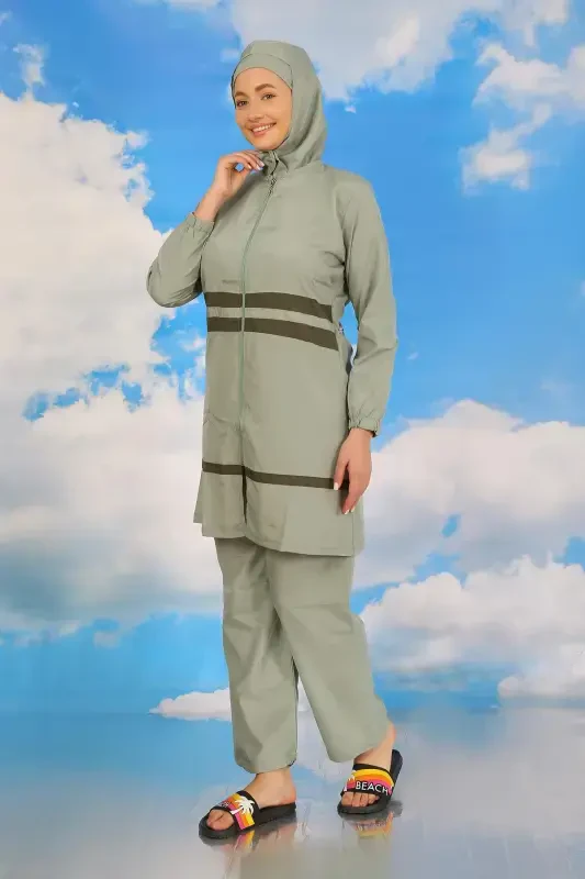 Акбениз Женский Полный Купальник для Плавания с Полным Покрытием, Цвет Морской Волны 31061 - 3