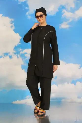 Акбениз Женский Полный Купальник Закрытого Типа Черный 31060 - 5