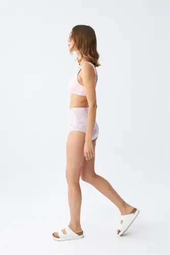 Akbeniz Женский Розовый Топ с Подушечками и Купальник-Бикини с Высокой Талией и Пастельным Узором - 4