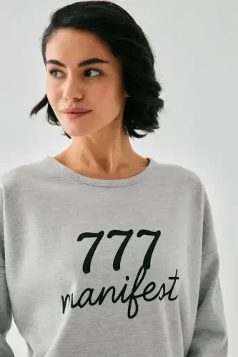 Акбениз Женский Серый 777 Manifest Oversize 2 Нитки Спортивный Костюм Домашняя Одежда - 3