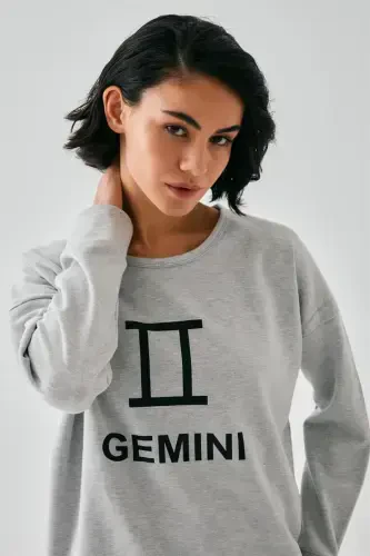 Акбениз Женский Серый Близнецы Oversize Двойка Домашний Костюм - AKBENIZ (1)