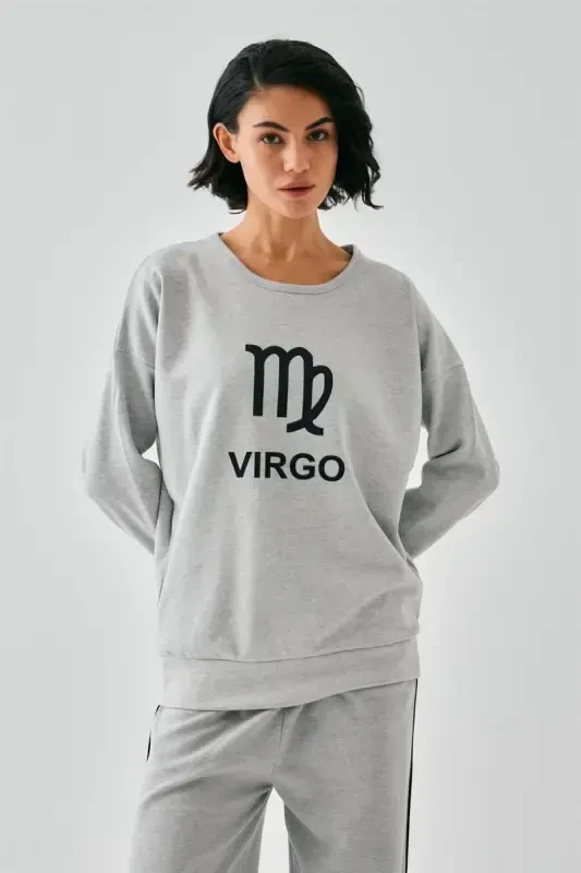 Акбениз Женский Серый Дева Oversize 2 Нитки Спортивный Костюм Домашняя Одежда - 2