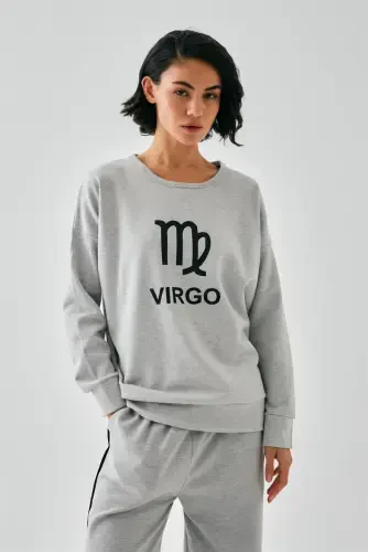 Акбениз Женский Серый Дева Oversize 2 Нитки Спортивный Костюм Домашняя Одежда - 4