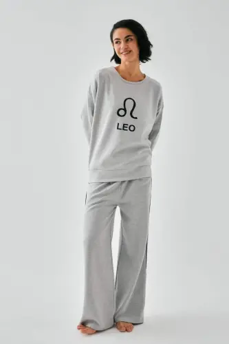 Akbeniz Женский Серый Лев Оверсайз Двухниточный Спортивный Костюм Домашняя Одежда - 1