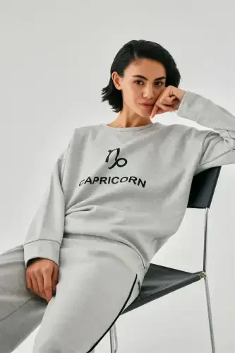 Акбениз Женский Серый Овен Оверсайз 2 Нити Спортивный Костюм Домашняя Одежда 