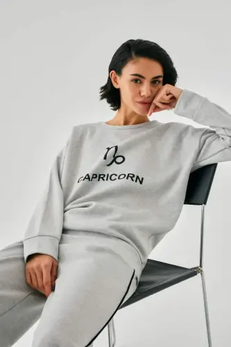 Акбениз Женский Серый Овен Oversize 2 Нитки Спортивный Костюм Домашняя Одежда Комплект - 1