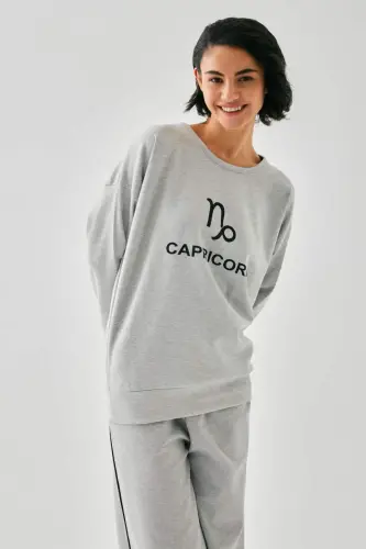 Акбениз Женский Серый Овен Oversize 2 Нитки Спортивный Костюм Домашняя Одежда Комплект - 2