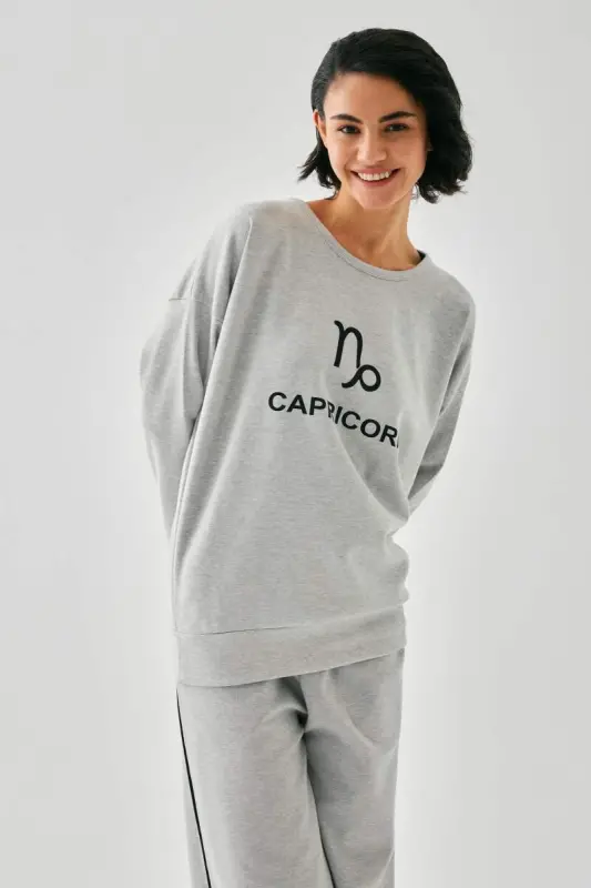 Акбениз Женский Серый Овен Oversize 2 Нитки Спортивный Костюм Домашняя Одежда Комплект - 2