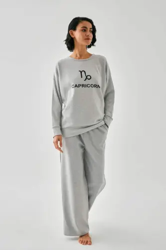 Акбениз Женский Серый Овен Oversize 2 Нитки Спортивный Костюм Домашняя Одежда Комплект - 3