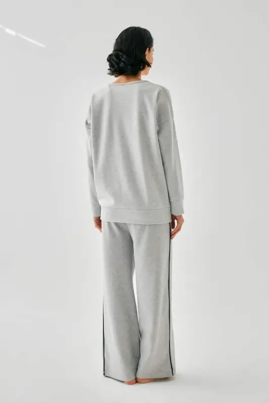 Акбениз Женский Серый Овен Oversize 2 Нитки Спортивный Костюм Домашняя Одежда Комплект - 7