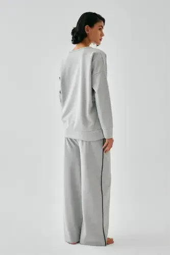 Акбениз Женский Серый Оверсайз Костюм для Дома из 2 Ниток, Знак Зодиака Овен - 5