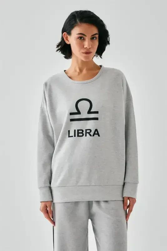 Акбениз Женский Серый Весы Оверсайз 2 Нитки Спортивный Костюм Домашняя Одежда Комплект - 2