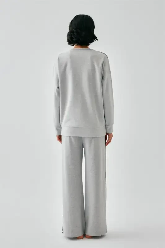Акбениз Женский Серый Весы Оверсайз 2 Нитки Спортивный Костюм Домашняя Одежда Комплект - 5