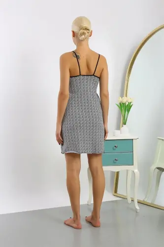 Акбениз Женский Трикотажный Ночной Сорочка На Бретелях с Рисунком 36715 - 4