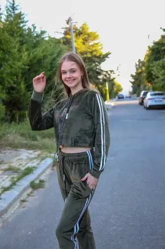 Akbeniz Женский Велюровый Костюм с Капюшоном 9055 - 4