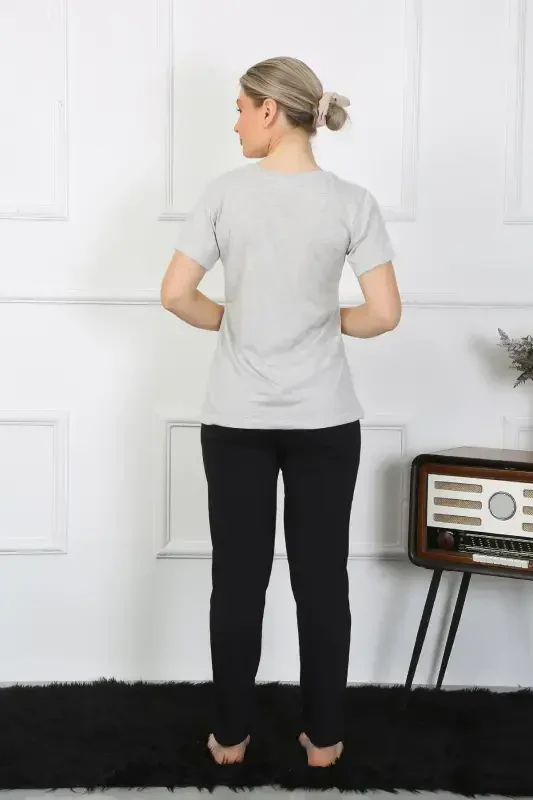 Акбениз Женский Хлопковый Трикотажный Комплект Пижам для Пары Серый 50126 Цена за Один Комплект - 5