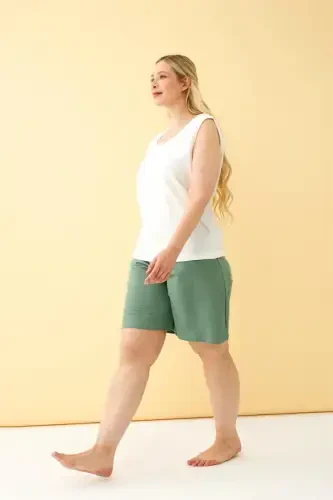 Akbeniz Женский Зеленый Комфортный Крой Большой Размер Шорты С Карманами - 3