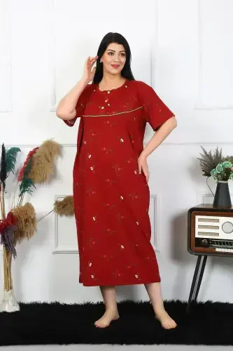 Akbeniz Женское Большое Размер Короткий Рукав Бордовый Ночной Сорочка Для Мамы 1370 - AKBENIZ (1)