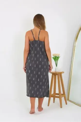 Акбениз Женское Большое Размерное Платье на Тонких Бретелях Длинная Ночная Рубашка 12112 - 3