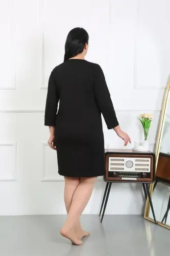 Акбениз Женское Большое Размерное Трикотажное Ночное Платье Домашнее Платье Черное 12506 - 5