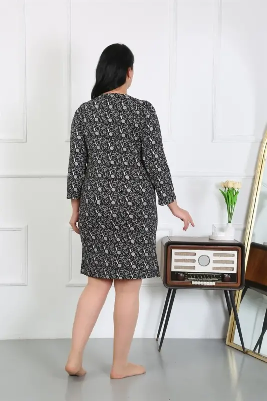 Акбениз Женское Большое Размерное Трикотажное Ночное Платье Домашнее Платье Черное 12507 - 6