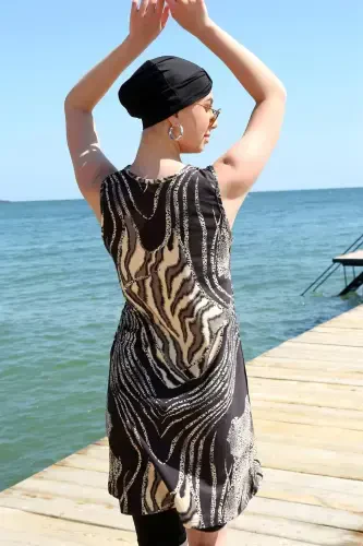 Akbeniz Zero Arm Leopard Half Modest Swimsuit 33010 - 5