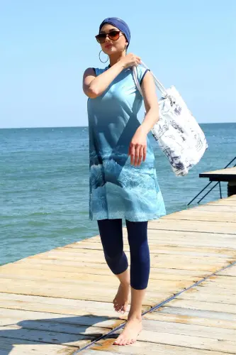 Akbeniz Zero Arm Patterned Half Burkini Swimsuit 33009 - 1