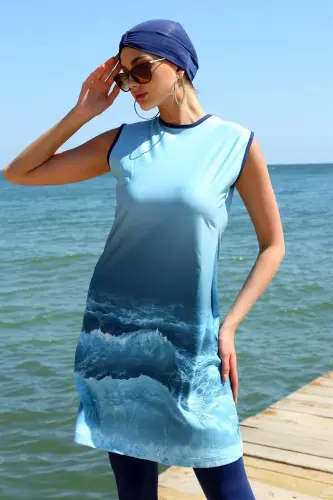 Akbeniz Zero Arm Patterned Half Burkini Swimsuit 33009 - 3