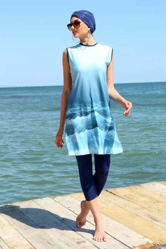 Akbeniz Zero Arm Patterned Half Burkini Swimsuit 33009 - 4