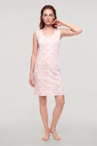Akdeniz Women's Butterfly Patterned Basic Nightgown - Pink - AKBENIZ (1)
