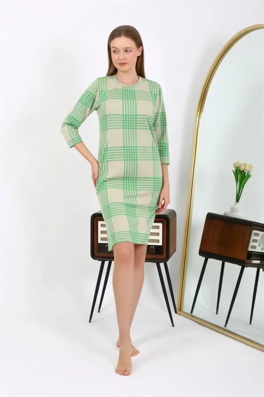 Akebeniz Cotton Home Dress Tunic Nightdress Green 13131 - AKBENIZ