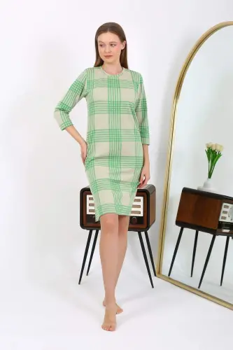 Akebeniz Cotton Home Dress Tunic Nightgown Green 13131 - 1
