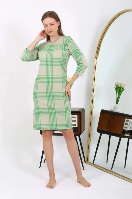 Akebeniz Cotton Home Dress Tunic Nightgown Green 13131 - 6