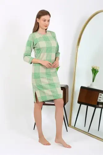 Akebeniz Paxta Uy Ko'ylagi Tunik Kechki Ko'ylak Yashil 13131 - AKBENIZ (1)