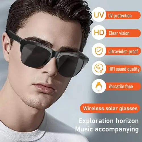 Smart Glasses Open Ear Bluetooth Sunglasses for Men Women 5.3 Bluetooth Smart Sunslasses Touch Control Music Calling with Replaceable UV Filtered Lenses, Storage Case for Outdoor Running Cycling - SMART (1)