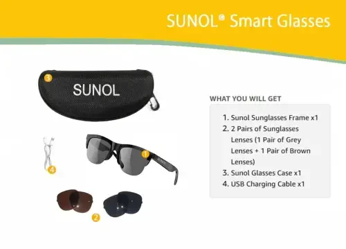 Smart Glasses Open Ear Bluetooth Sunglasses for Men Women 5.3 Bluetooth Smart Sunslasses Touch Control Music Calling with Replaceable UV Filtered Lenses, Storage Case for Outdoor Running Cycling - 3