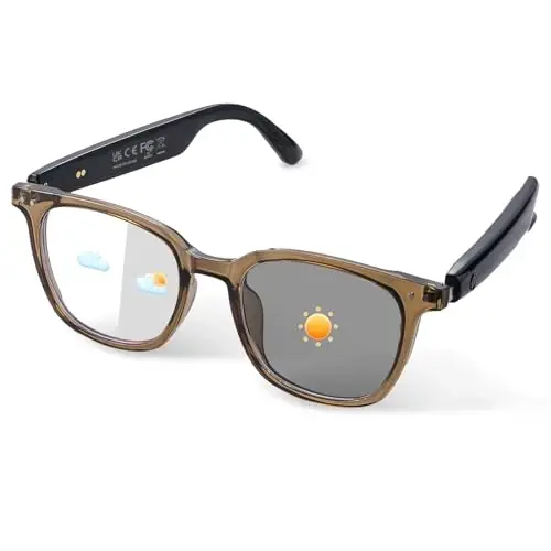 padom Smart Glasses for Men & Women, Color Changing Lenses, IP65 Waterproof, Touch Control, Hands Free Calling, Transparent Stylish Frame Smart Bluetooth Glasses Compatible with Android & IOS(Brown) - 1