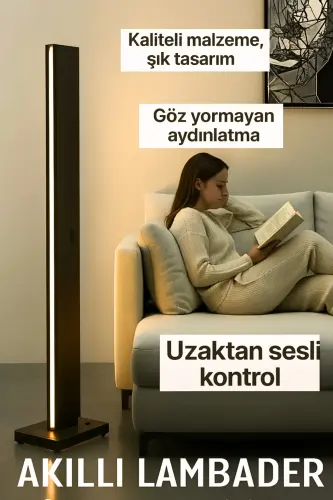 Uzaktan Ses ve Telefon Kontrollü Akıllı Led Ahşap Lambader,Dikey Aydınlatma ,Zemin Işığı-Sonomo - 2