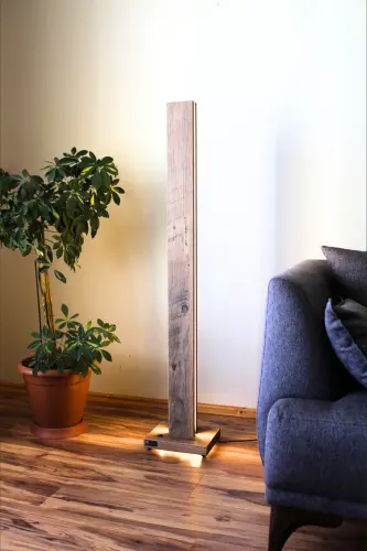 Uzaktan Ses ve Telefon Kontrollü Akıllı Led Ahşap Lambader,Dikey Aydınlatma ,Zemin Işığı-Atlantik Çam 