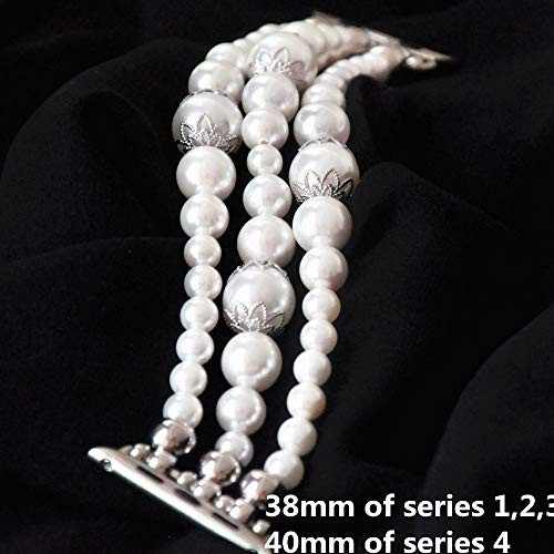 Akıllı Saat Bilekliği Beyaz İnci 38mm 3. Seri 2 1 / 40mm 4. Seri Yeni Saat Elastik Bileklik Bantları Kabuk İnci Kızlar Kadın Moda Takı El Yapımı Saat Değiştirme Bileklik Giyilebilir Teknoloji - 2