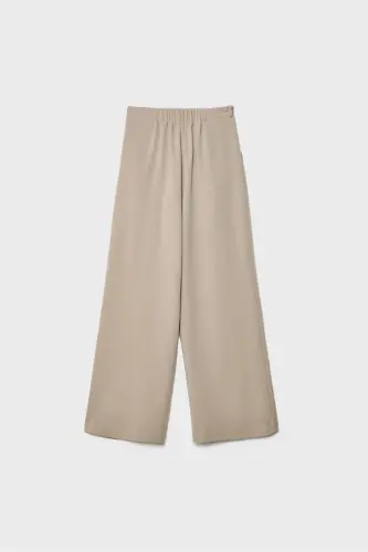 Tokalı detaylı geniş paça pantolon-Kahverengi - 6