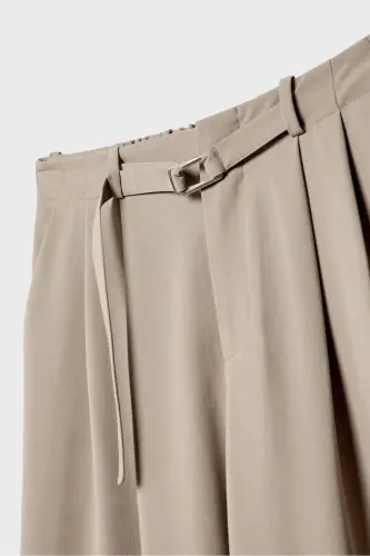 Tokalı detaylı geniş paça pantolon-Kahverengi - 7