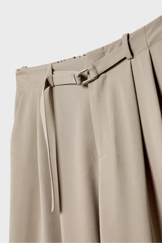 Tokalı detaylı geniş paça pantolon-Kahverengi - 7